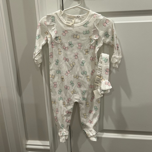 First Impressions Baby Girls Butterfly Footed Coverall and Headband, 2 Piece Set - Picture 6 of 7